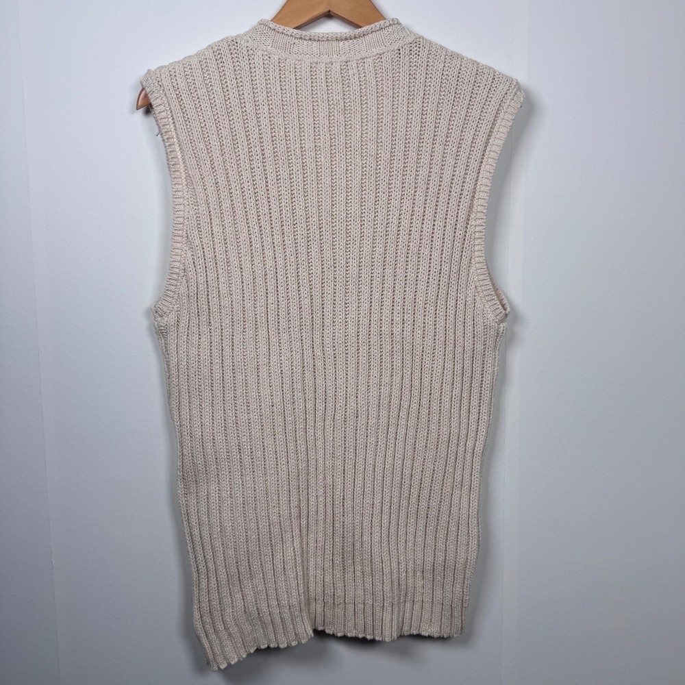 VTG Eddie Bauer Cable Knit Cardigan Vest Women L Cream Fisherman Preppy Coastal - Picture 3 of 15